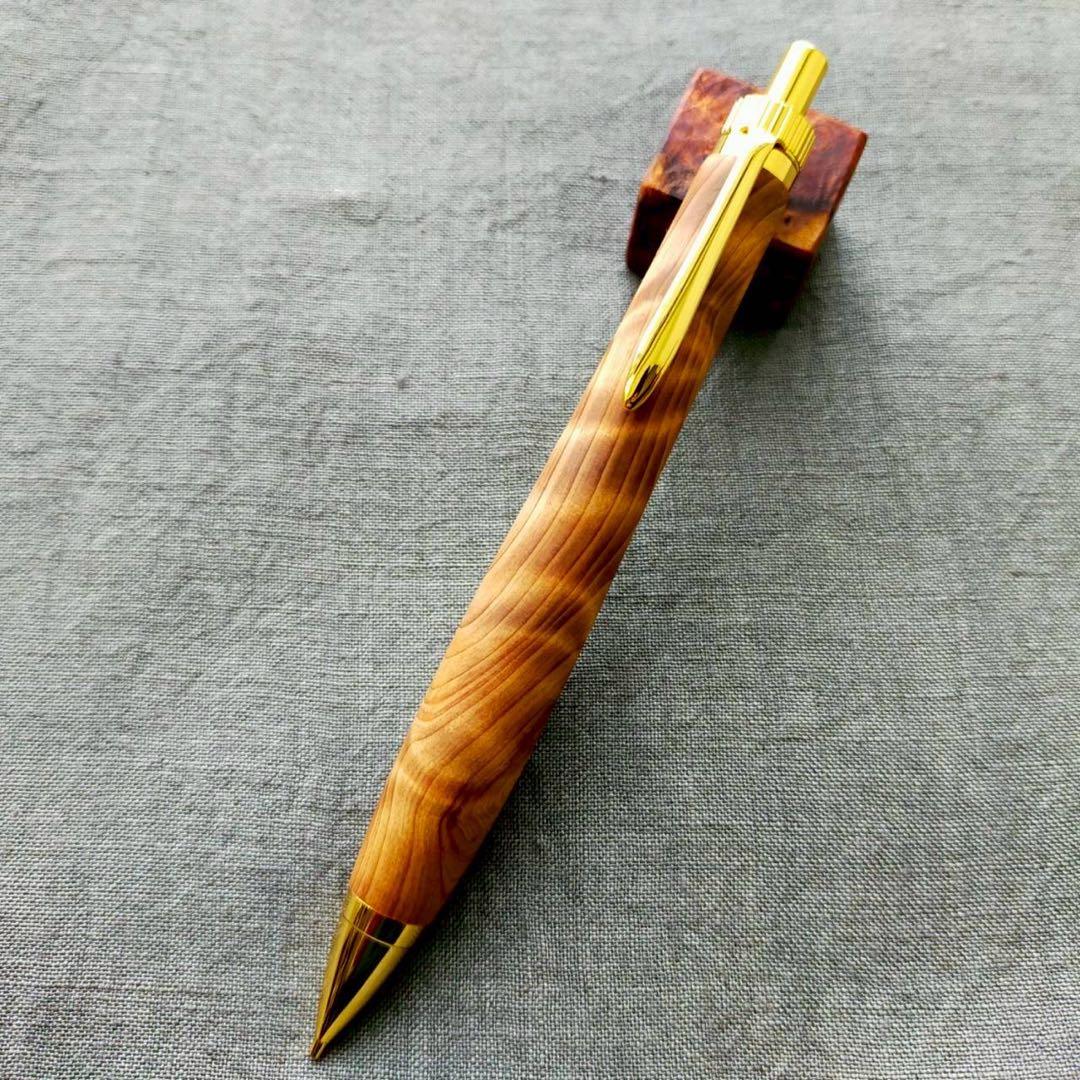 屋久杉　金襴杢　ハンドメイド　木軸シャープペン　0.5mm　天然木　ゴールド