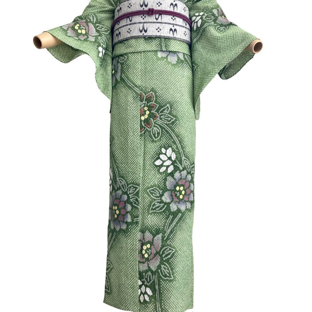 グリーン　身丈158 有松絞り 絞り染め　絞り浴衣　 浴衣　NO44