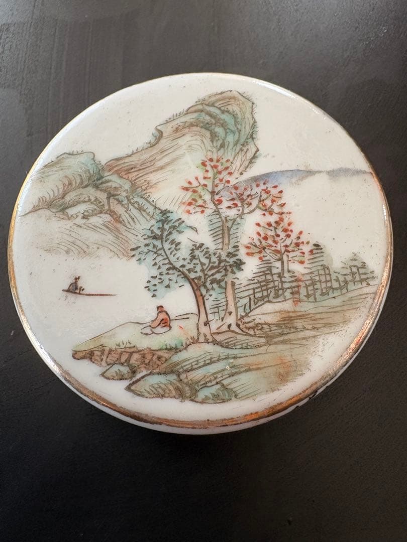 風景画の陶器箱 江面公司印