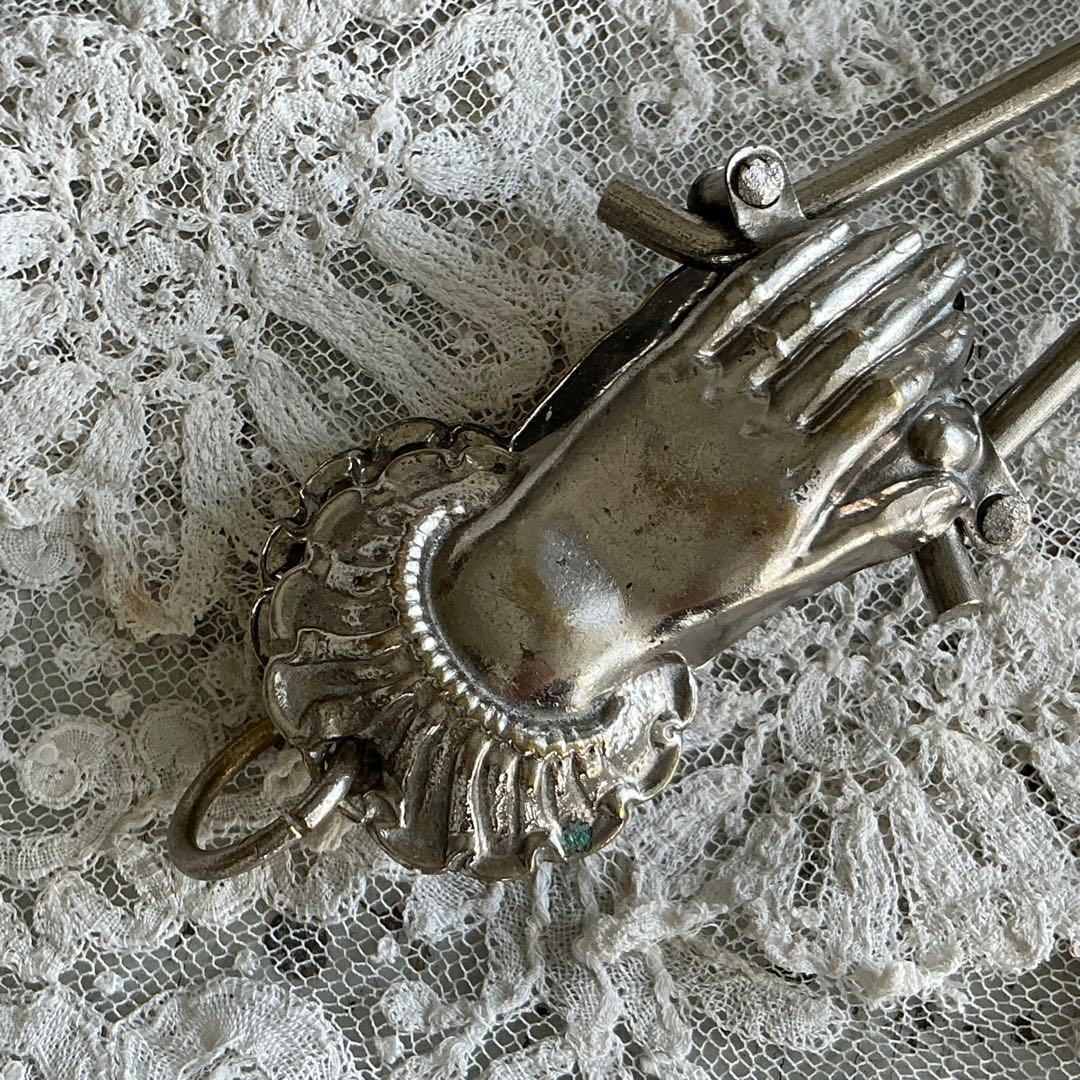 【超希少】１９世紀　フランスアンティーク　リフタークリップ　ハンドモチーフ