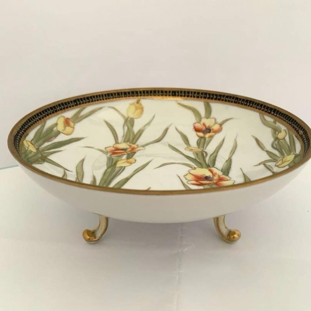 オルードノリタケ ラスター彩水仙文三足盤 M印（1910～1921年頃）