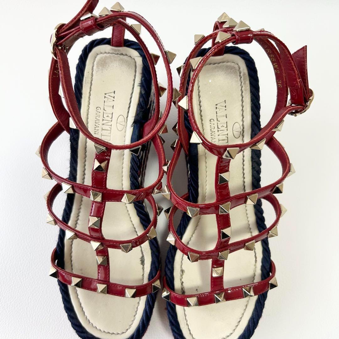 高級＊ヴァレンティノ ロックスタッズ カーフスキン ストラップウェッジサンダル