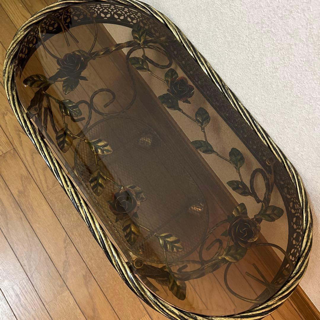 ルネサンス ガラステーブル ゴールド バラ ヴィンテージ アンティーク