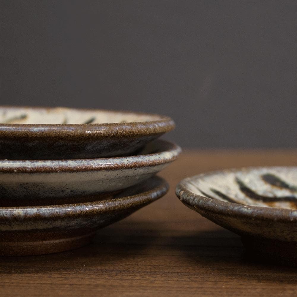 布志名焼 小皿 直径12.0cm 民芸 昭和レトロ スリップウェア（白6）