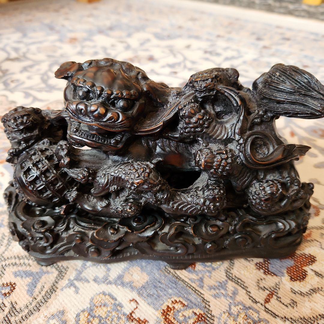 中国8匹の子持ち獅子置物