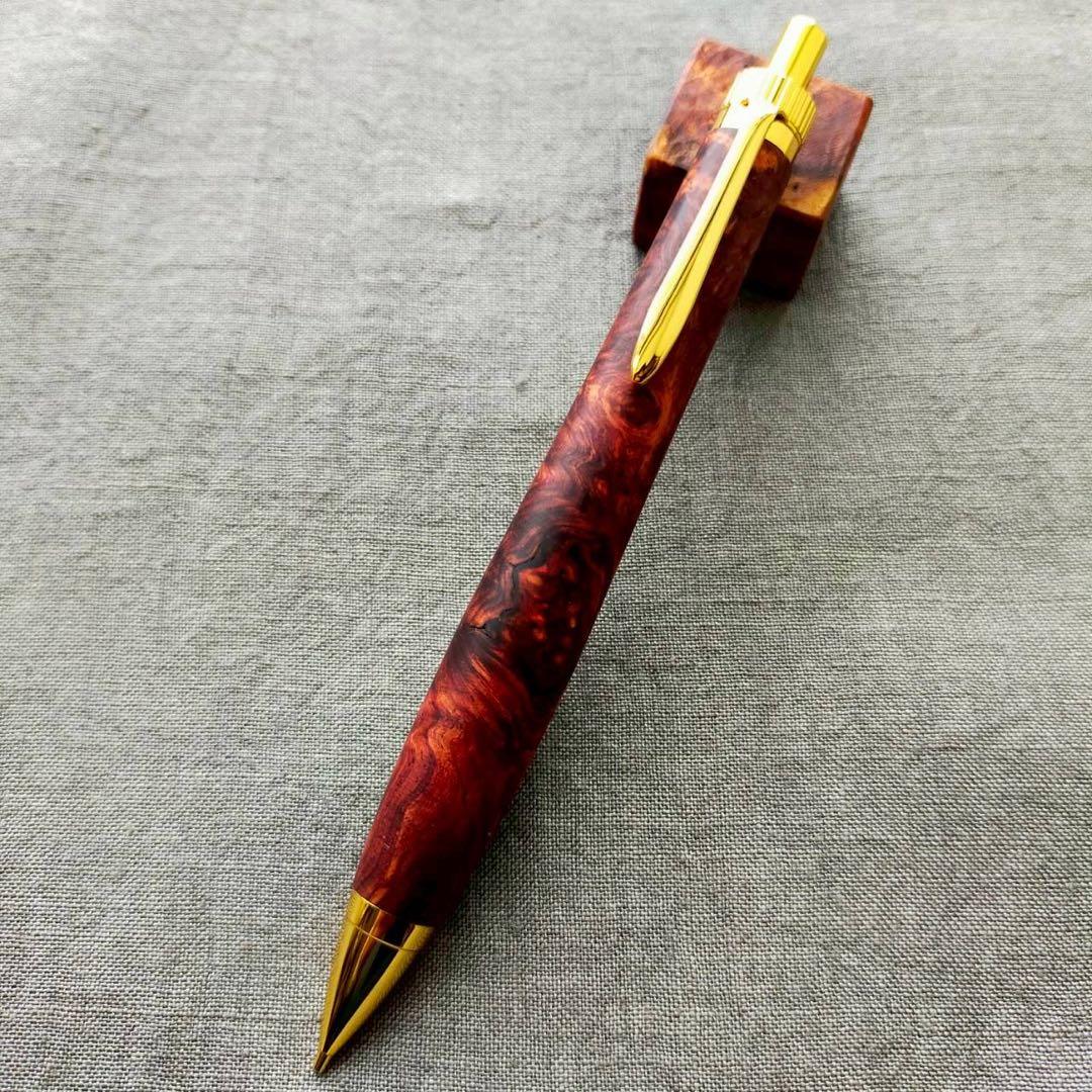 特上ローズウッド瘤　ハンドメイド　木軸シャープペン　0.5mm　天然木　ゴールド