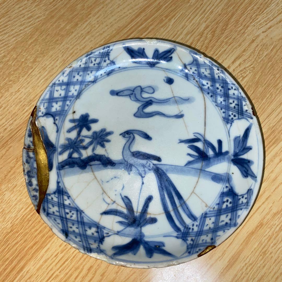 初期伊万里　染付芙蓉草鳥文皿　1620年頃