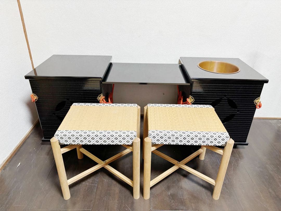 美品 茶道具 御園棚セット 立礼棚 丸炉 椅子2脚淡々斎好写 裏千家大型宅配便