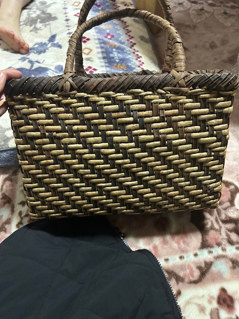 ハンドメイド つる細工（くるみ）かごバッグ ブラウン