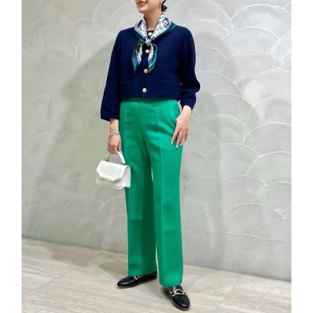 美品 MACPHEE ハーフミラノリブ クロップドカーディガン ネイビー