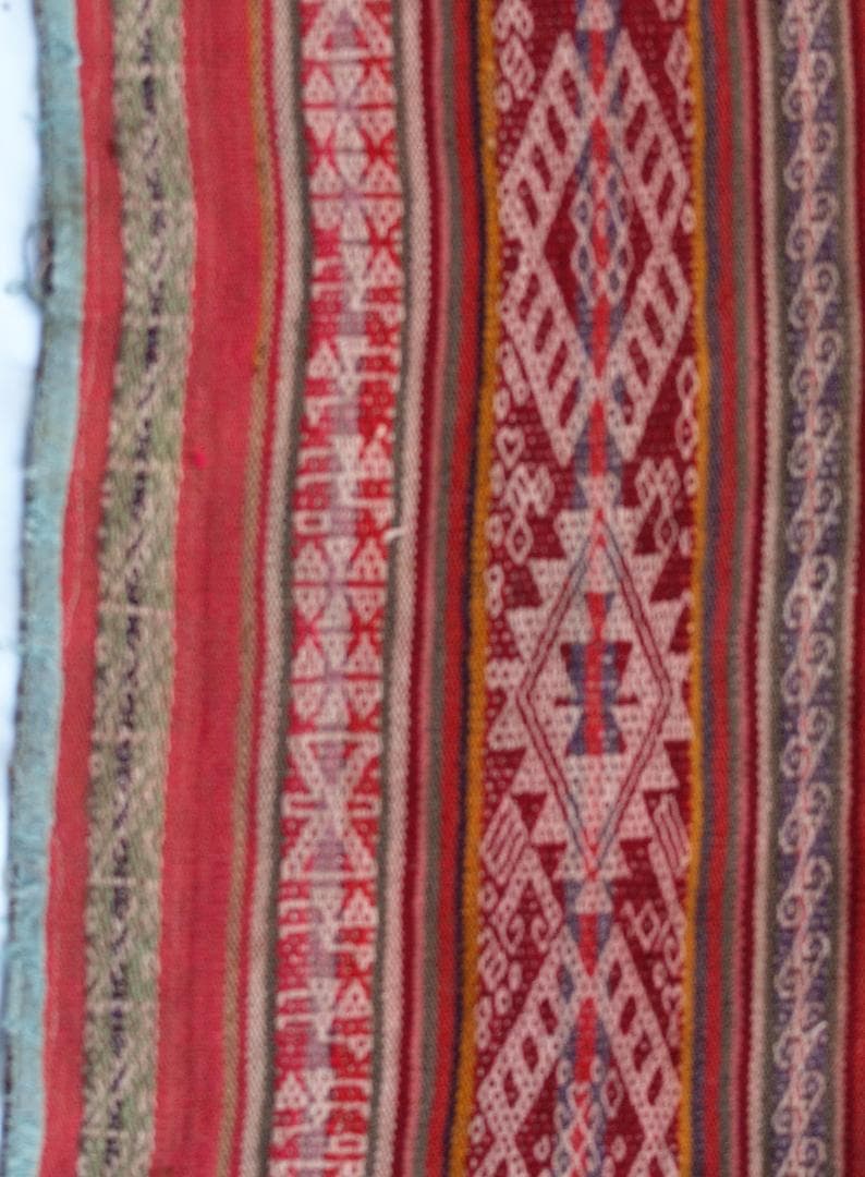 クスコ大聖堂前で入手、スーユなどインカ伝統モチーフ織り込みビンテージ・ショール