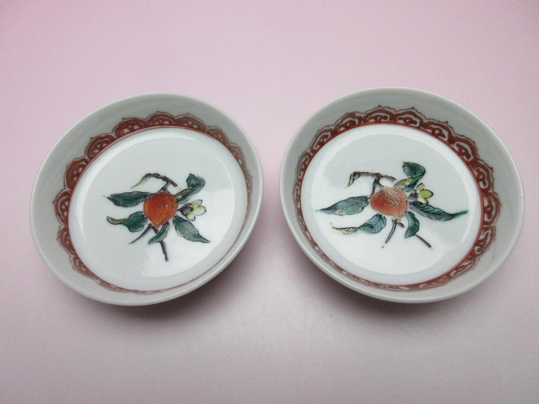 九谷 角福 赤絵 桃紋 豆皿 小皿 １０枚 MO70718