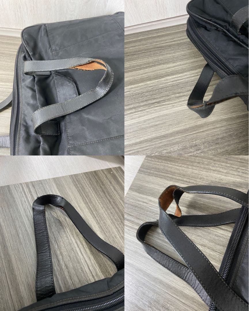 PRADA ビジネスバッグ　三角ロゴプレート　ナイロン　レザー　ブラック