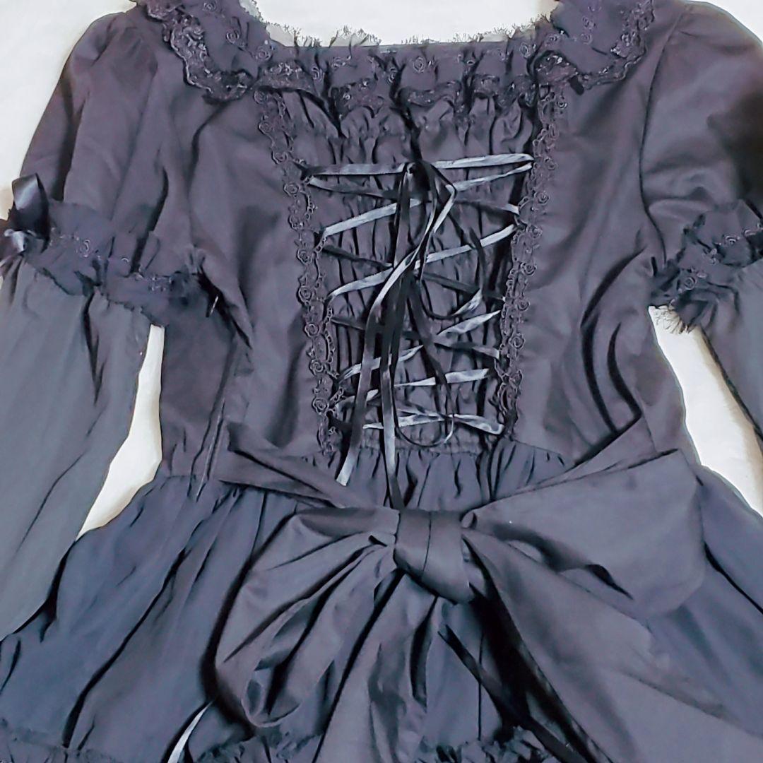 ボディライン フリル ワンピース ゴスロリ ロリータ 2way ブラック　2L