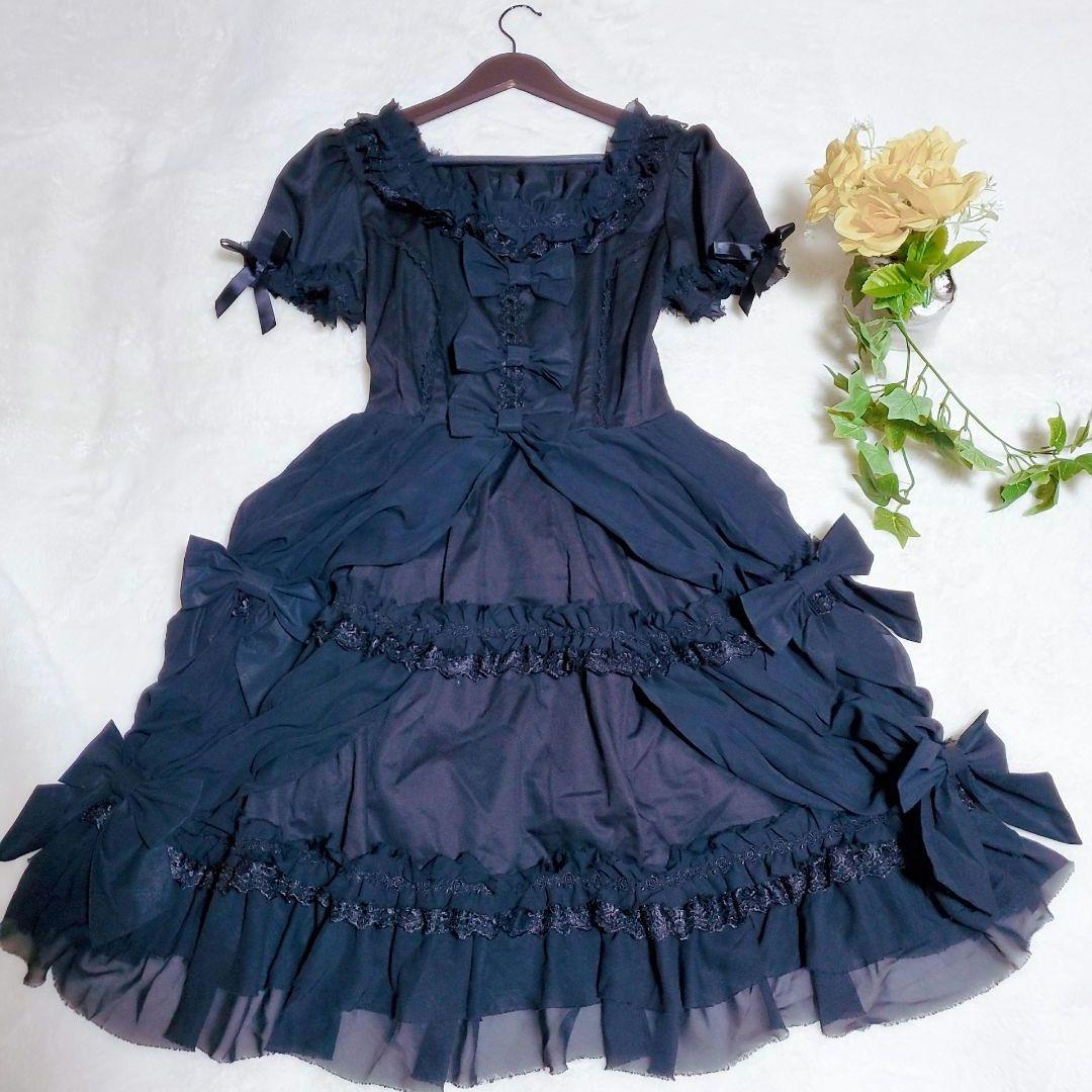 ボディライン フリル ワンピース ゴスロリ ロリータ 2way ブラック　2L