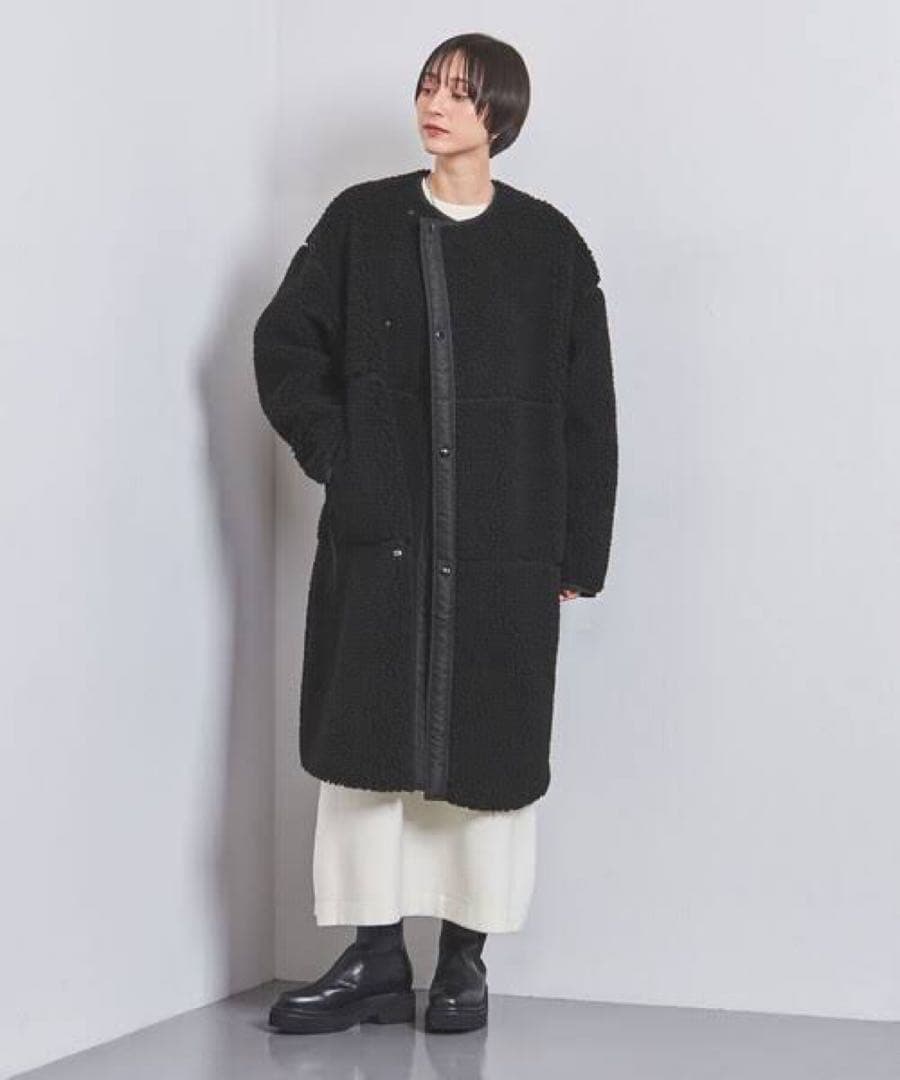 HYKE ボアロングコート ブラック サイズ1