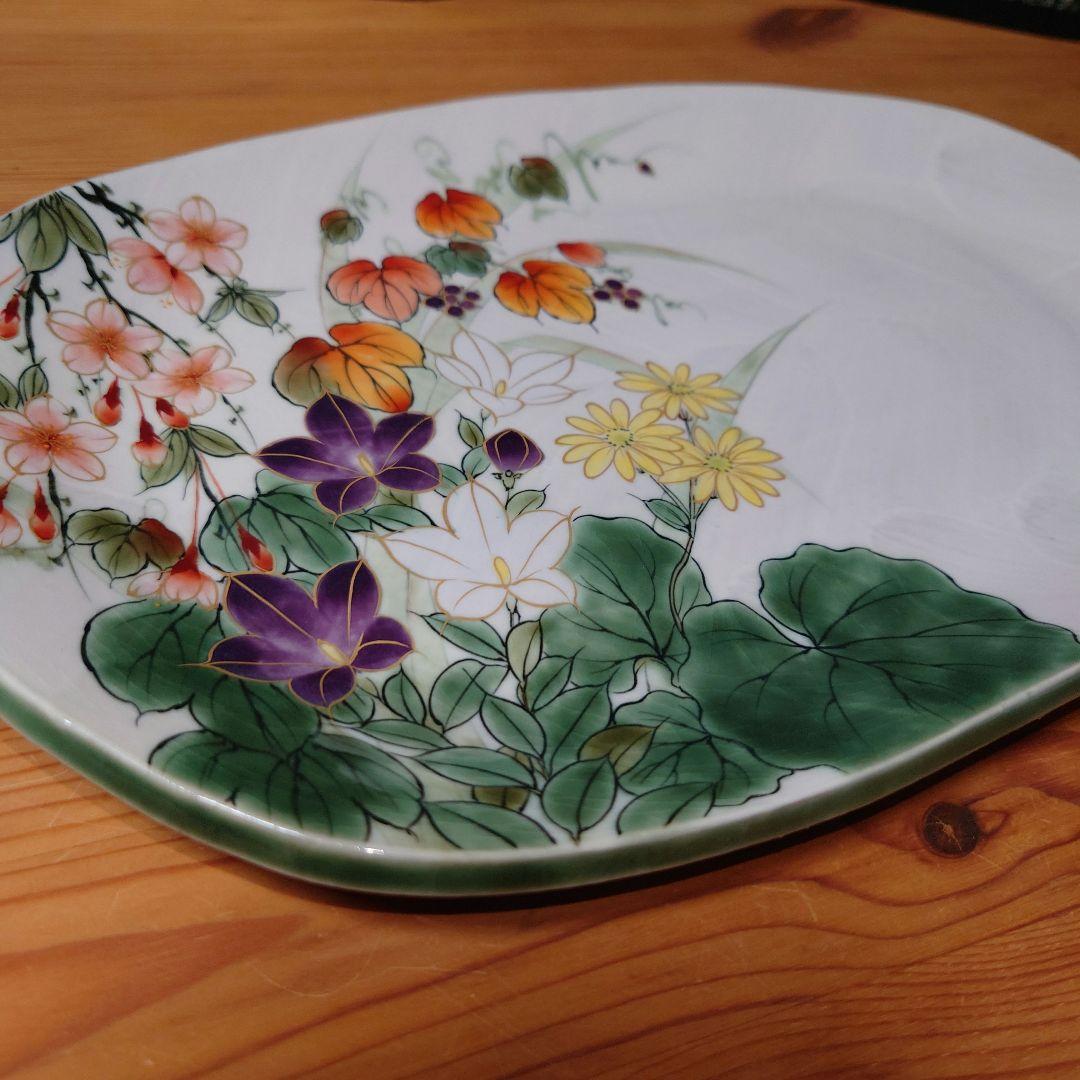 京焼 陶葊 31cm✕21cm 桜 山葡萄 桔梗 石蕗の花 楕円 皿 飾皿