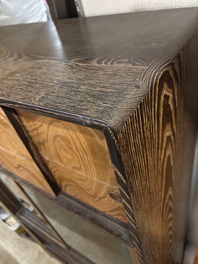 桑材　木製ガラス扉付き和風収納棚　高さ165cm 幅90㎝　岐阜県揖斐郡池田町