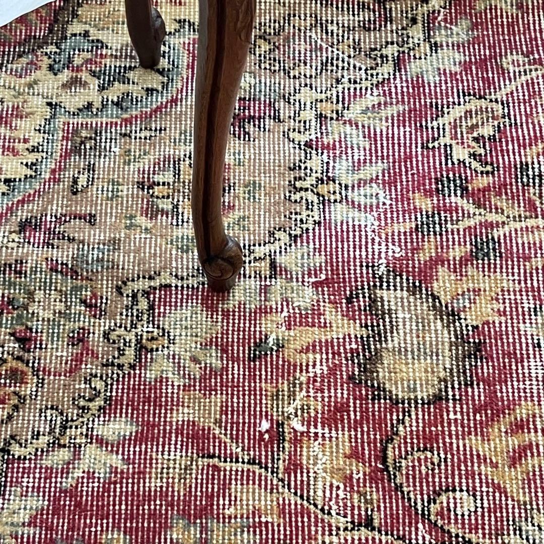 貴重110×124シャビーレッドピンク　ベージュ　正方形　トルコヴィンテージラグ