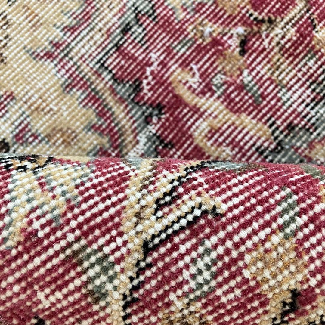 貴重110×124シャビーレッドピンク　ベージュ　正方形　トルコヴィンテージラグ