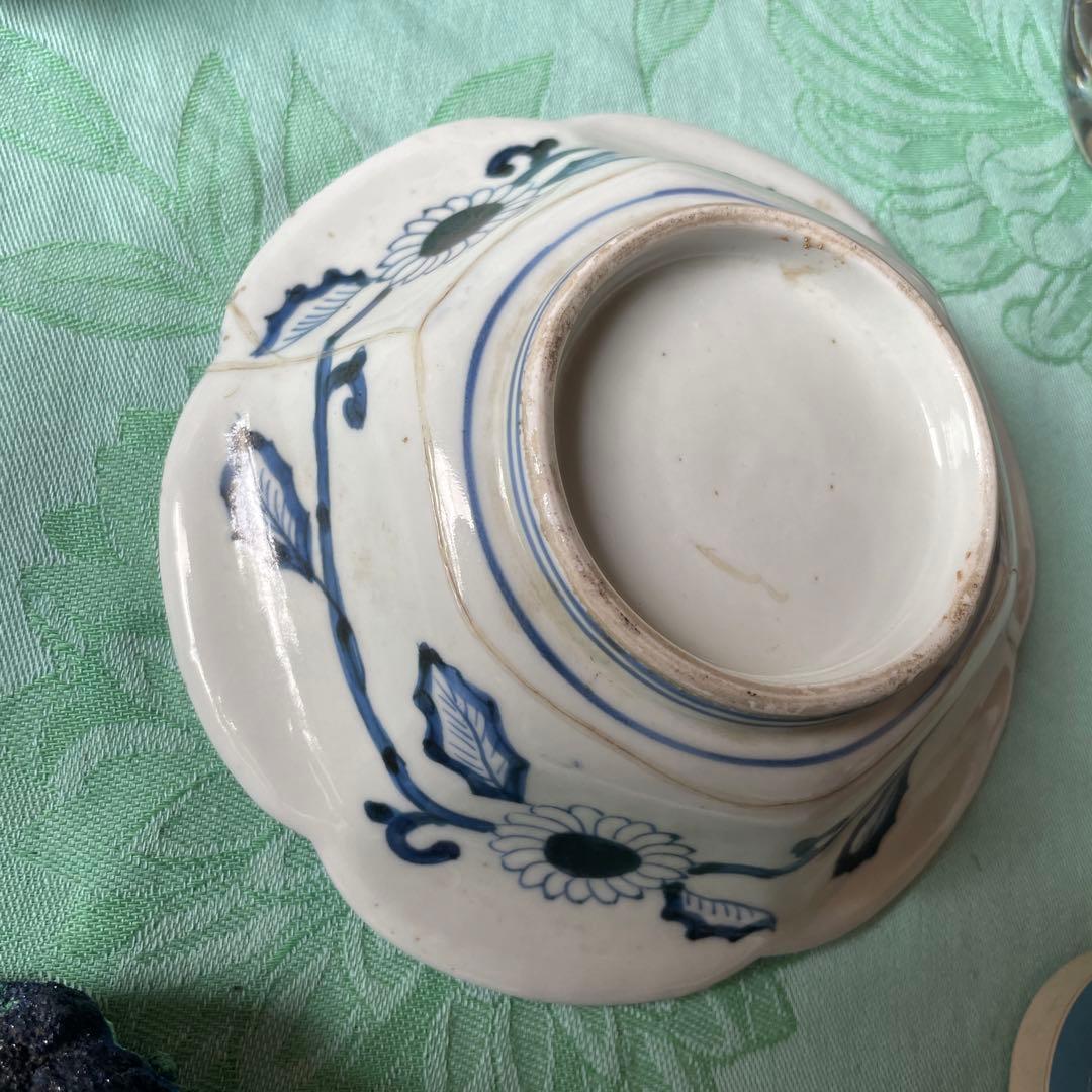 古伊万里　染付　桐　鳳凰　龍　変形皿　2客