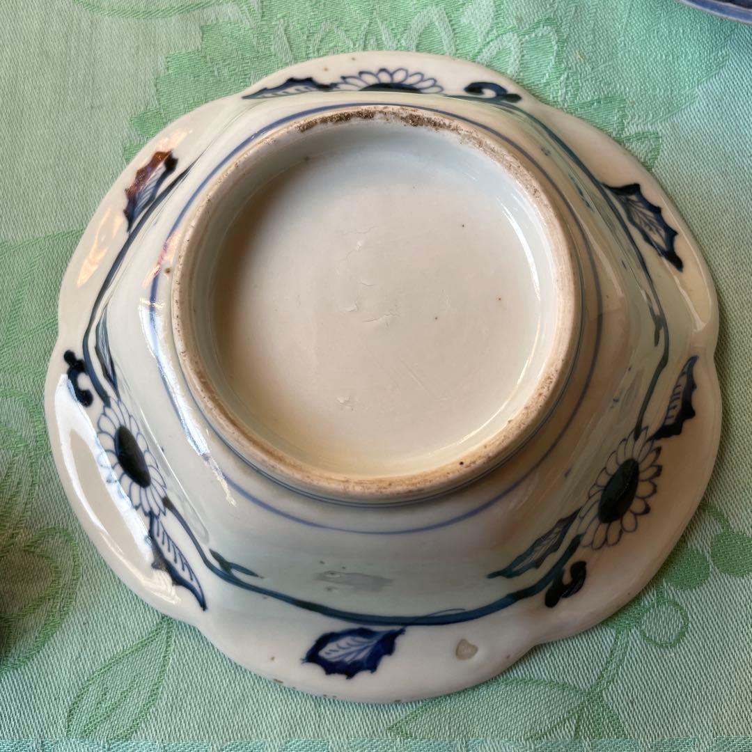 古伊万里　染付　桐　鳳凰　龍　変形皿　2客