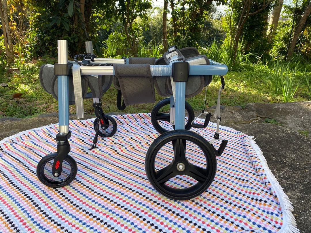 犬 車椅子 4輪、 大型用調節可能　前輪と後輪付き(Blue,XL)