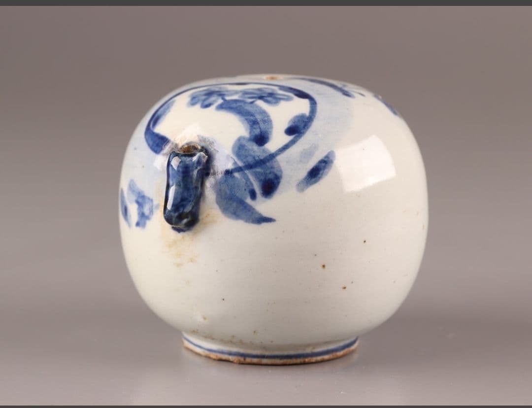 古美術 朝鮮古陶磁器 李朝 白磁 染付 書道具 水滴 時代物 極上品