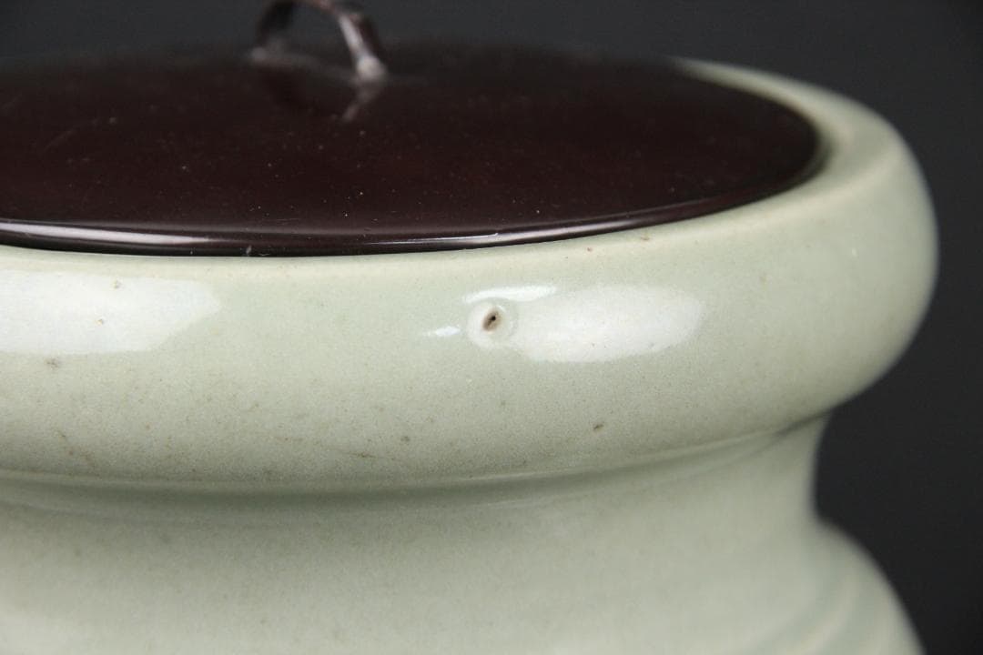 唐物　明～清　七官青磁　青瓷　耳付水指　茶道 　龍泉窯　FJ21-4