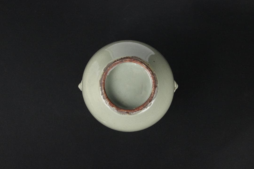 唐物　明～清　七官青磁　青瓷　耳付水指　茶道 　龍泉窯　FJ21-4