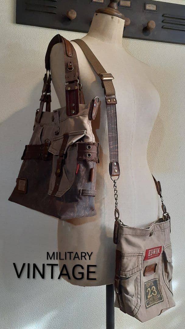 デニムリメイク★★★ MILITARY VINTAGE トートショルダー&腰袋付