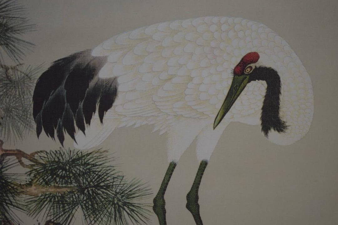 複製/熊代熊斐/海棠白頭図/印刷工芸/桐共箱付/布袋屋掛軸HJ-44