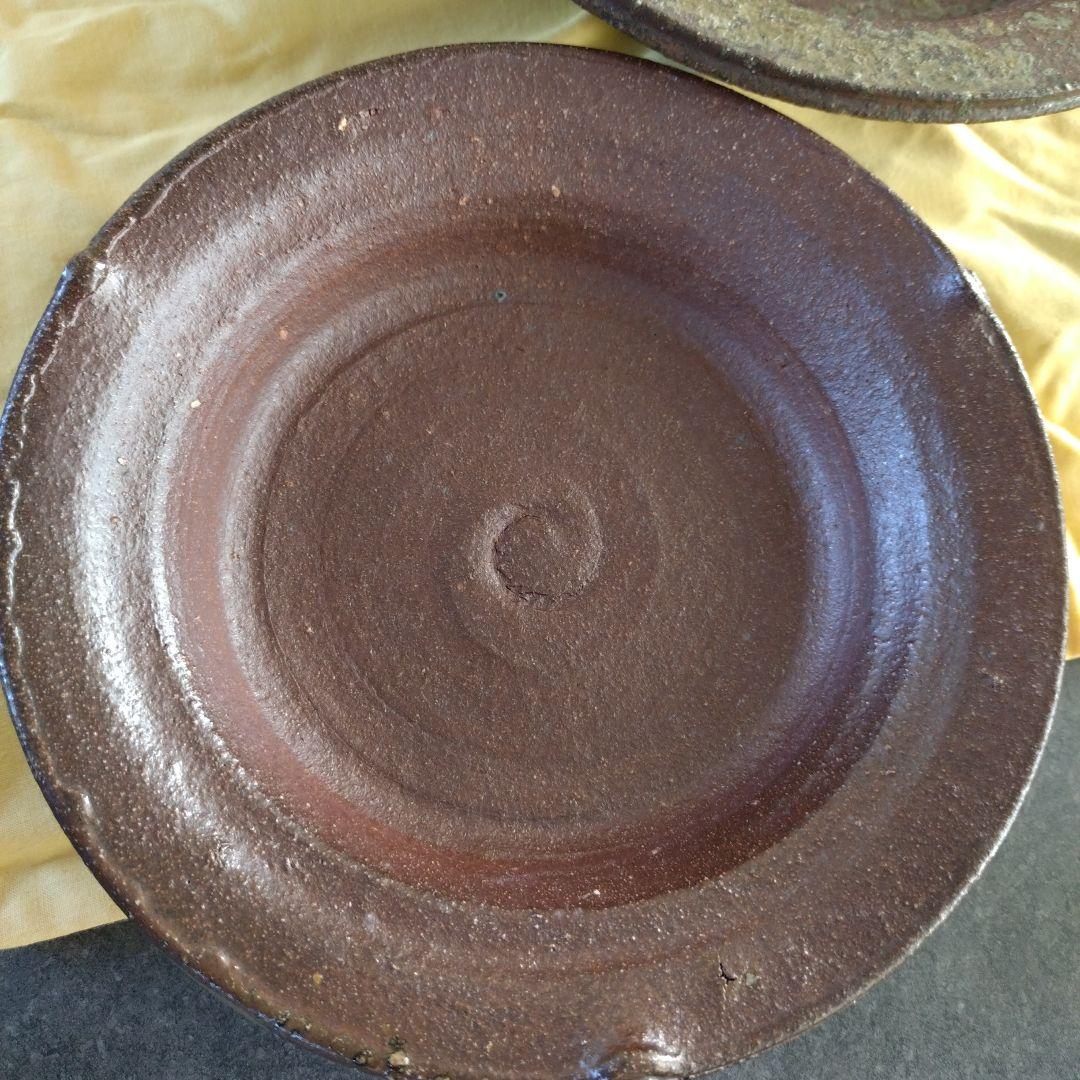 セール❇️越前釜 畠山是閑 灰被り菓子鉢 大小2皿セット 組紐木箱付き。