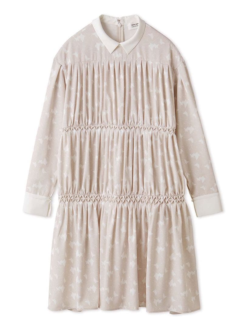 セルフォード♡モリハナエ　コラボ　ベージュ プリーツ ロングワンピース 長袖