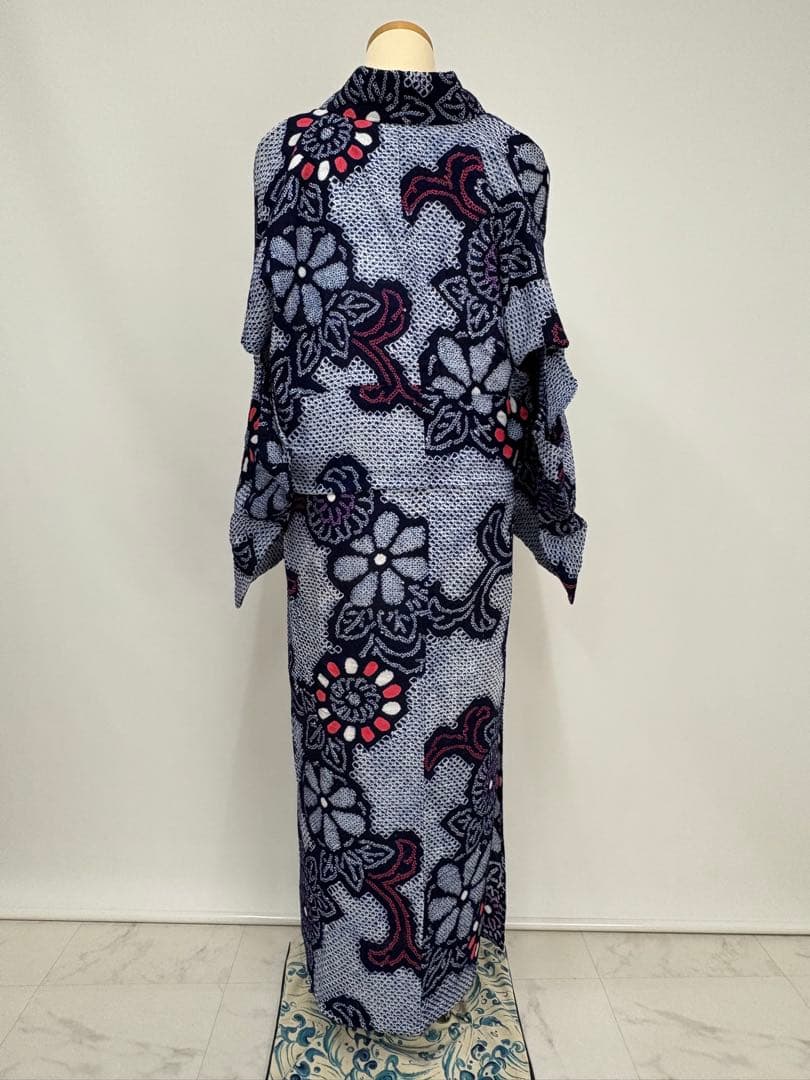 夏物 浴衣 有松絞り藍染 花