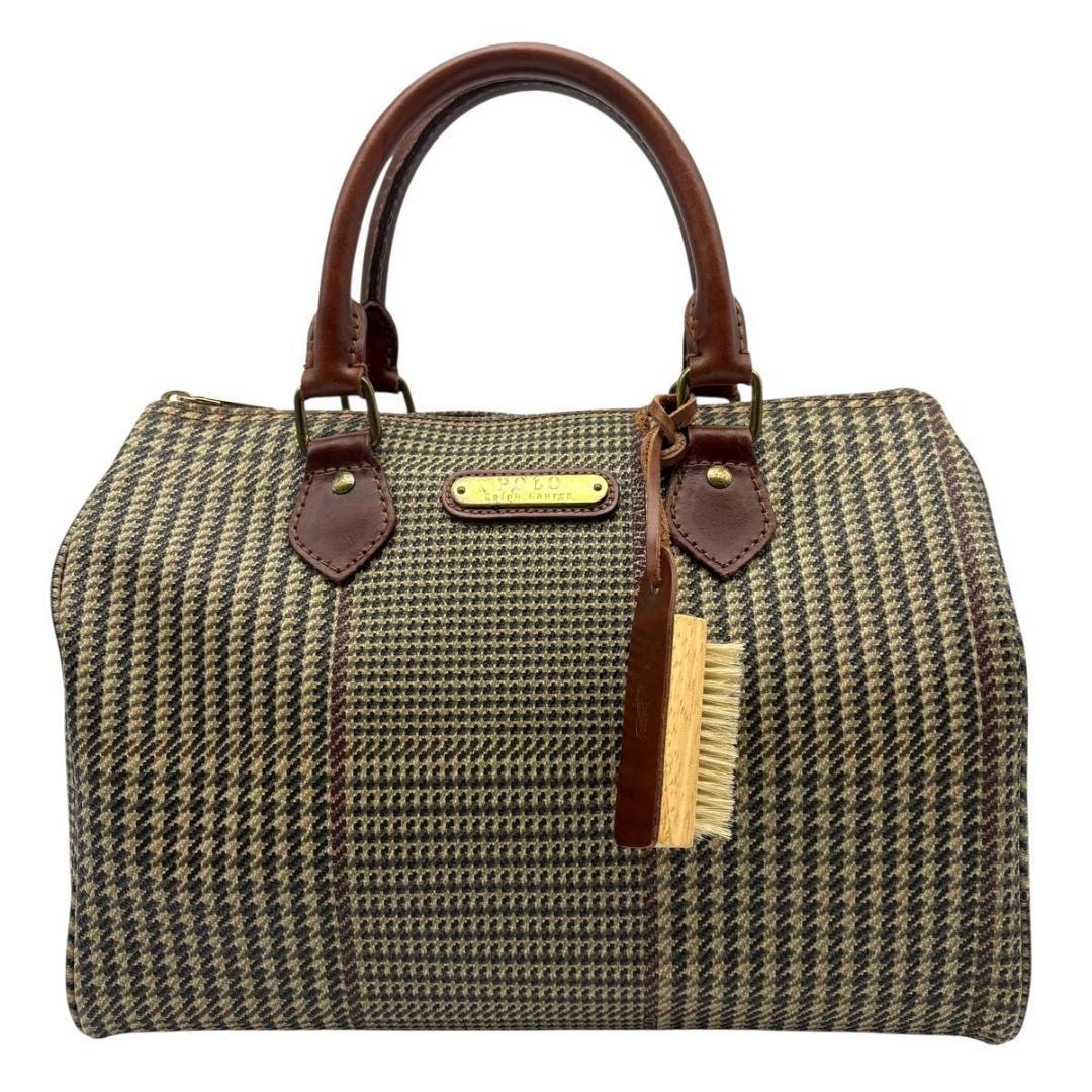 ポロラルフローレン ミニボストンバッグ 2way PVC 千鳥格子柄　ブラウン