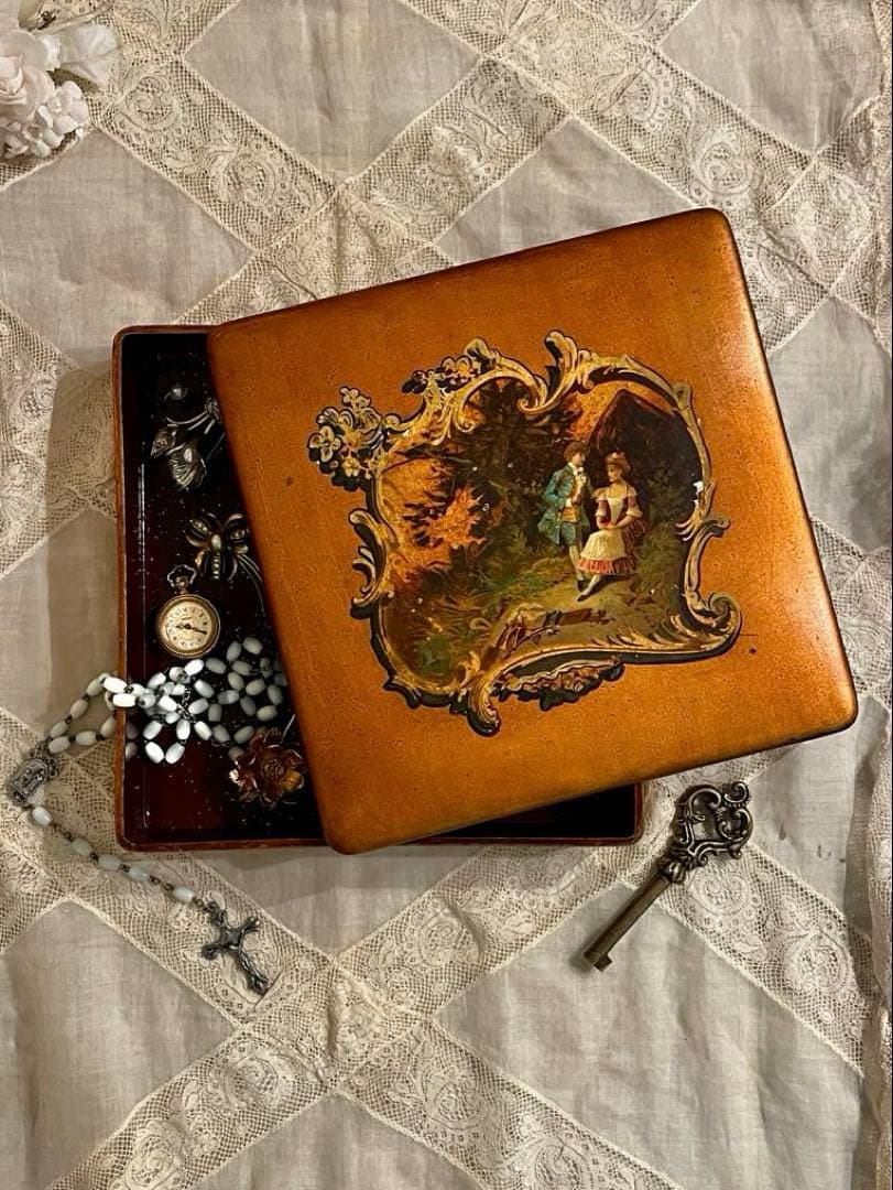 ◆フランスアンティーク｜希少ロココジュエリーボックスケースブロンズ金パリ木箱小箱