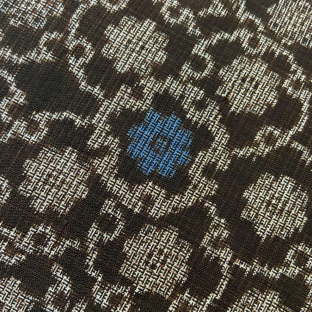 アンティーク大島紬×酒袋　小さな雪輪重ね　リメイク　山葡萄ハンドルバッグ