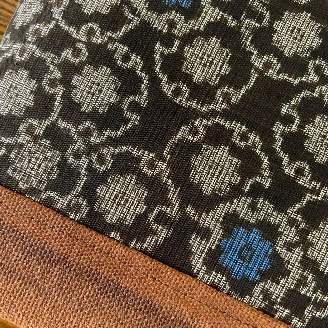 アンティーク大島紬×酒袋　小さな雪輪重ね　リメイク　山葡萄ハンドルバッグ