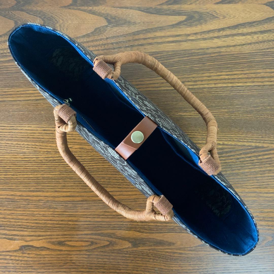 アンティーク大島紬×酒袋　小さな雪輪重ね　リメイク　山葡萄ハンドルバッグ