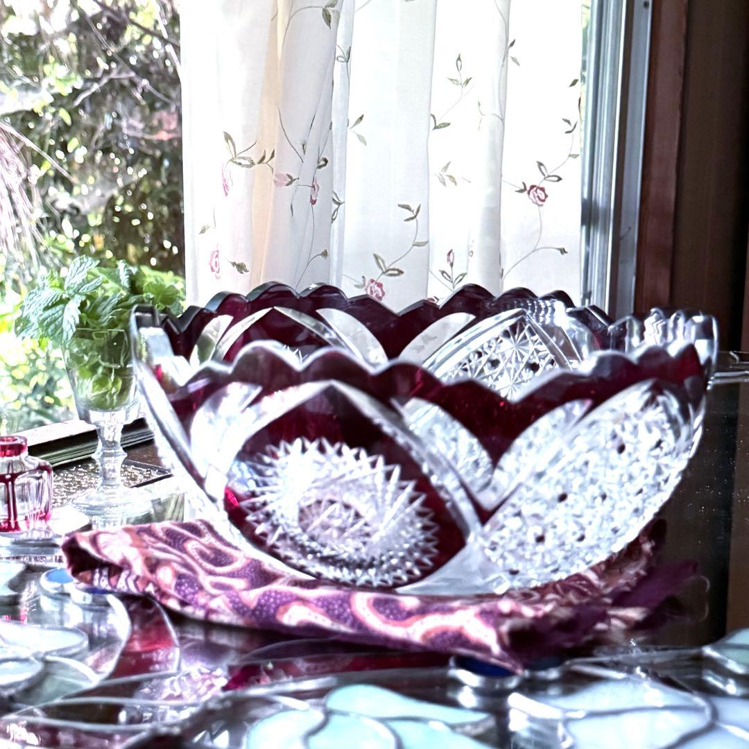 Y様へ感謝お嫁入り‼️涼やか星丸紋切子ボウル1客　錦手牡丹唐草小皿10客➕5客元箱