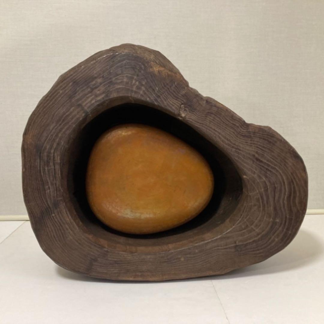 古い味のある火鉢 囲炉裏 座卓 木製 銅製 切り株 くり抜き 縁付 大型 レトロ