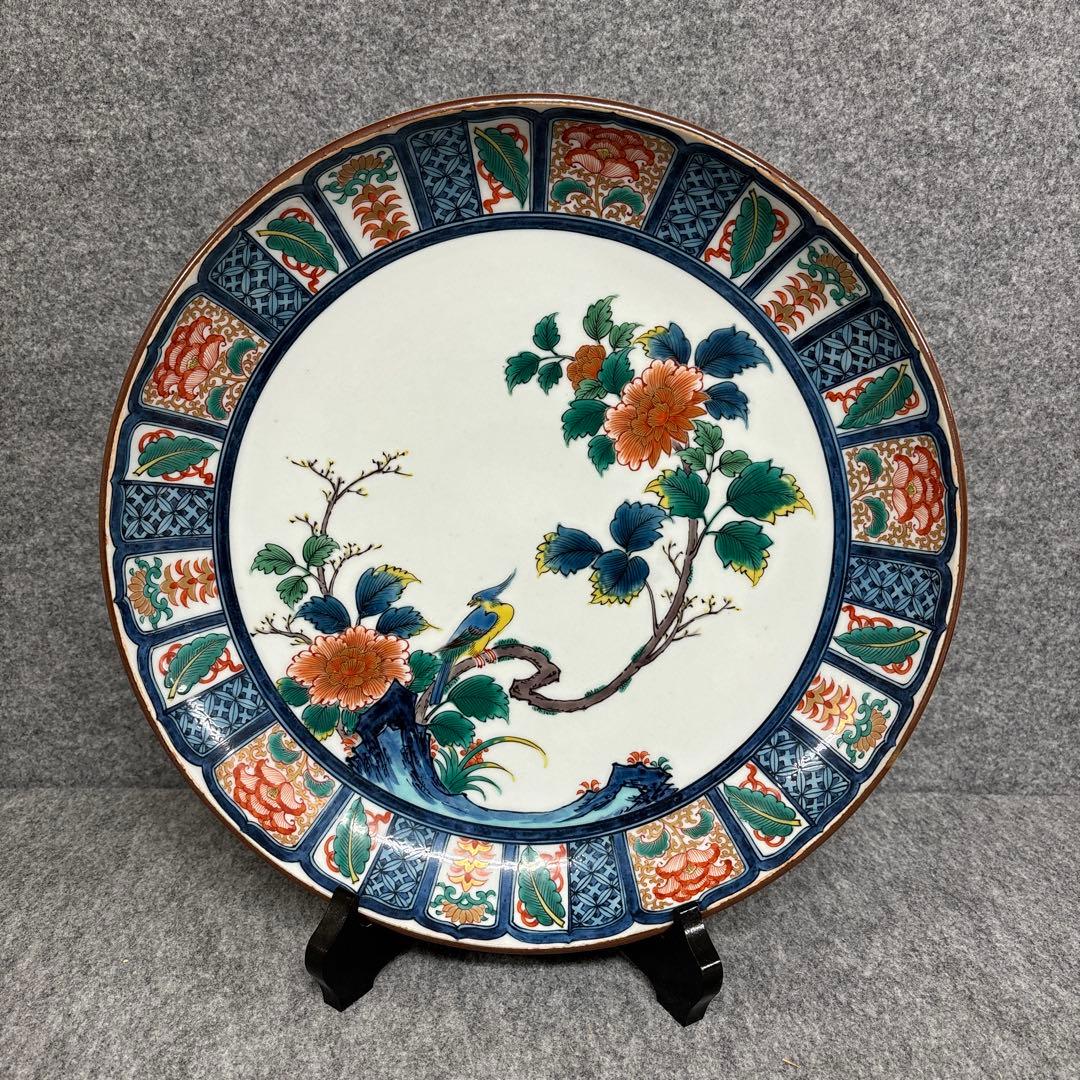 古九谷色絵花鳥図 飾皿　大皿