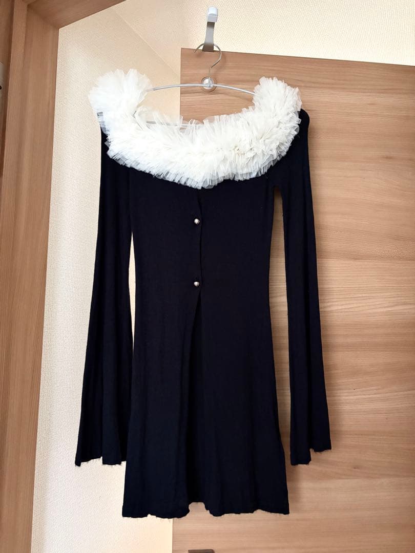 Randy チュールオフショルアシンメトリーワンピース