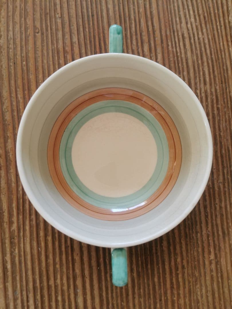 アンティーク スージークーパー スープカップ２客 ウェディングリング ピンク＆緑