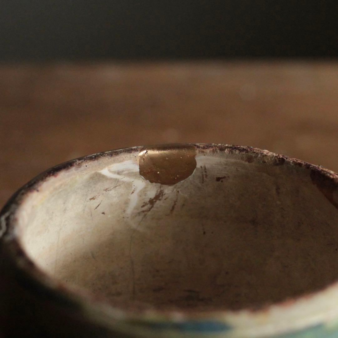 壺屋焼 緑掛け飴釉 火入 筒茶碗 古道具 アンティーク