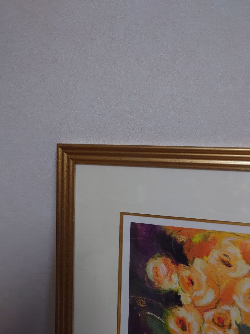 アンドリュープライス　黄色いバラ　版画　絵画　花　静物画　花瓶　額入り