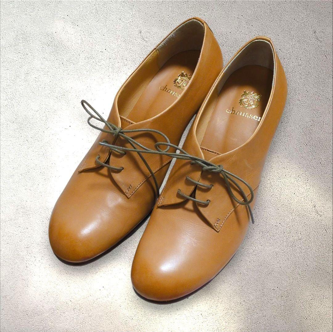 未使用☆chausser　ショセ　レースアップパンプス　レザーシューズ　日本製