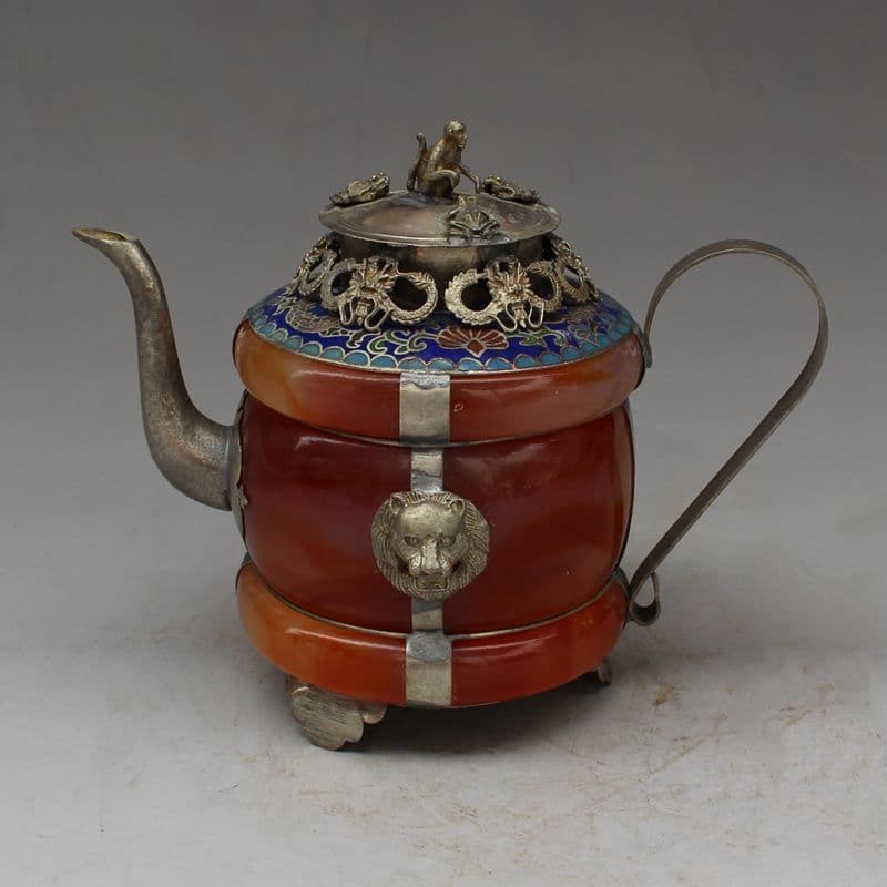 竜紋赤玉石竜口徳利  工芸品  美術品 置物