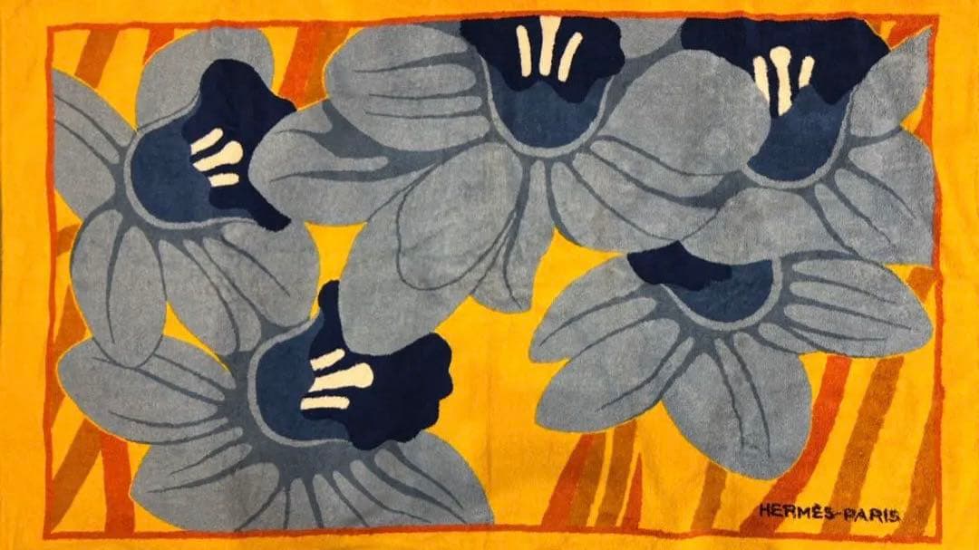 エルメス　ビーチタオル　イエロー×ブルー